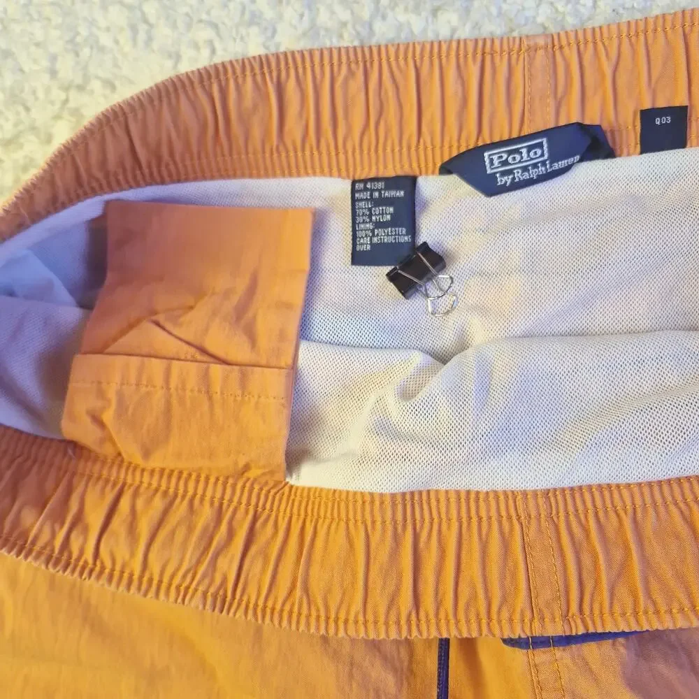 Vtg Polo Ralph Lauren Mens M Swim Trunks Board Shorts R + L NYC Orange Striped